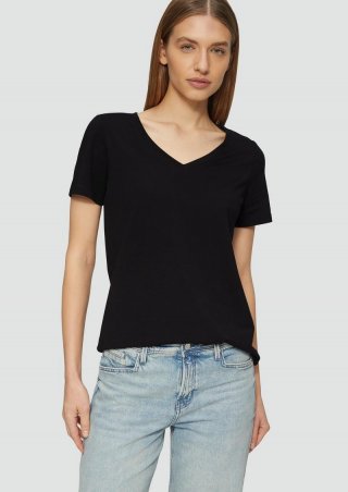 s.Oliver T-Shirt mit V-Ausschnitt - schwarz