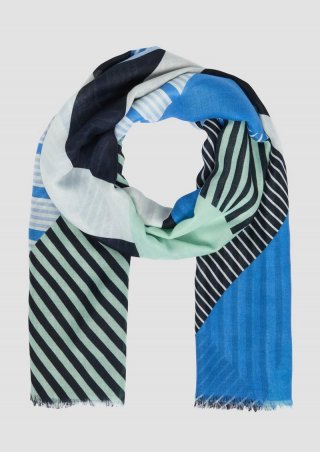 s.Oliver Feines Tuch aus recyceltem Polyester mit modischem Artwork-Print - navy