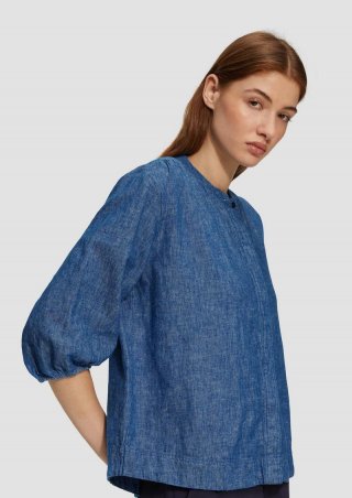 s.Oliver Relaxed-Fit-Bluse aus Leinenmix mit Raff-Details - blau