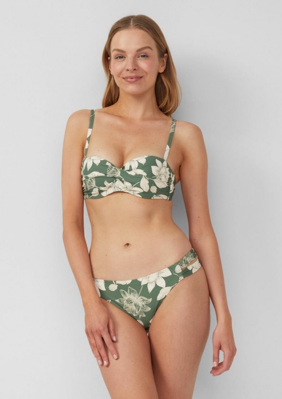 s.Oliver Bandeau-Bikini-Top mit floralem Muster Mix & Match - olivgrün