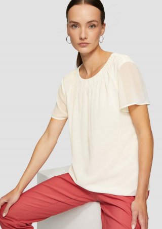 s.Oliver Chiffonbluse mit Falten am Ausschnitt - ecru