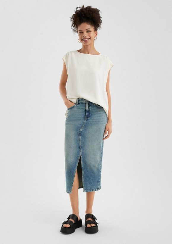 s.Oliver Lockere Viskosebluse mit Spitzeneinsatz - creme