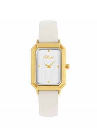 s.Oliver Zierliche Uhr mit Lederarmband - gold