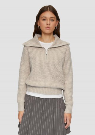 s.Oliver Strickpullover mit Troyer-Kragen - helles beige