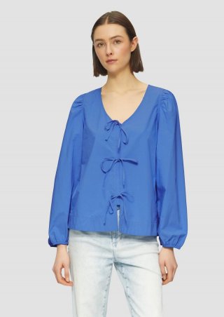 s.Oliver Verspielte Popeline-Bluse mit Schleifen und Puffärmeln - royalblau