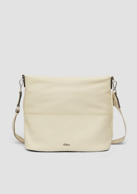 s.Oliver Seitlich perforierte Hobo-Bag mit Reißverschluss und Logo-Detail - beige