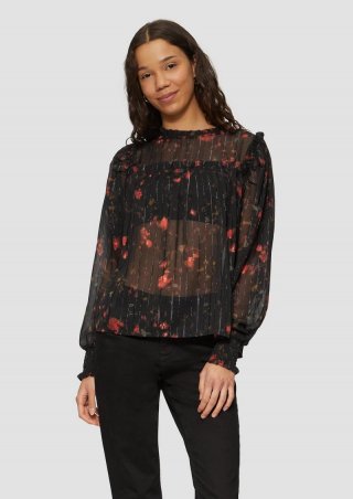 s.Oliver Transparente Chiffon-Bluse mit Glitzergarn - schwarz