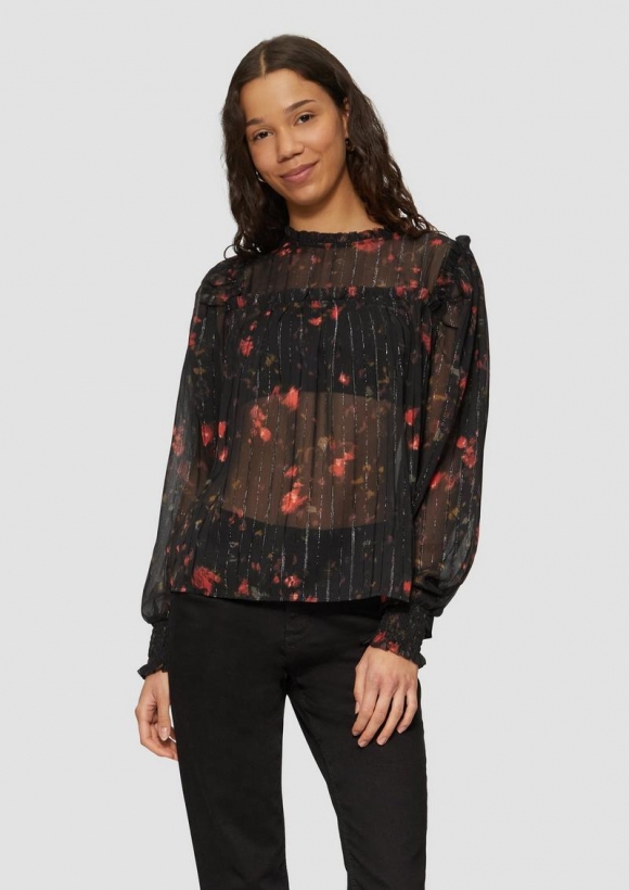 s.Oliver Transparente Chiffon-Bluse mit Glitzergarn - schwarz