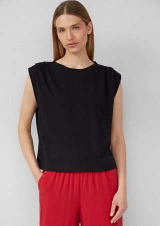 s.Oliver Verkürztes T-Shirt mit Faltendetails - schwarz