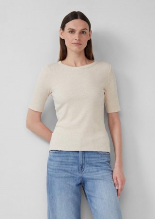 s.Oliver Bequemes Jerseyshirt mit Rippblende - beige