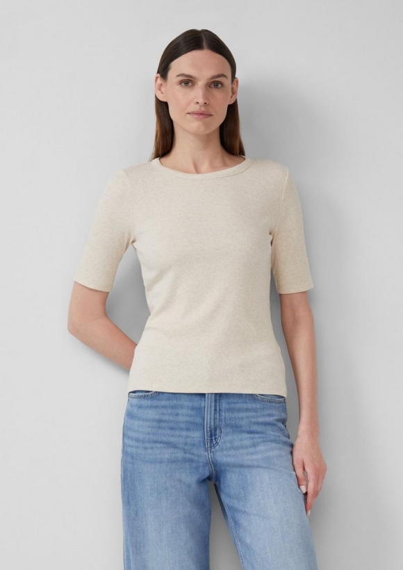 s.Oliver Bequemes Jerseyshirt mit Rippblende - beige