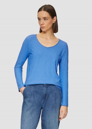 s.Oliver Langarmshirt aus Slub Yarn mit Rollkanten am Ausschnitt - royalblau
