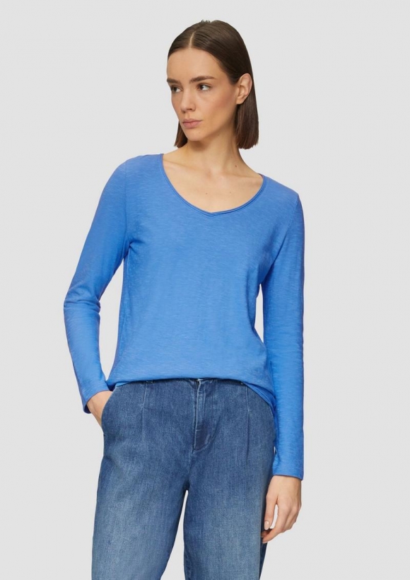 s.Oliver Langarmshirt aus Slub Yarn mit Rollkanten am Ausschnitt - royalblau