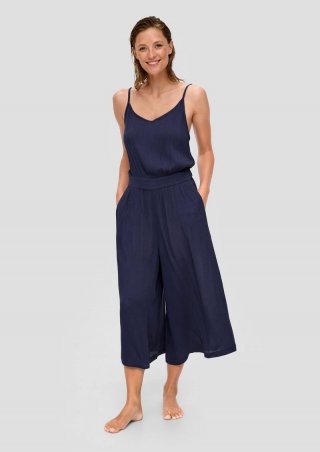 s.Oliver Wide Leg Strand-Jumpsuit aus reiner Viskose - dunkelblau