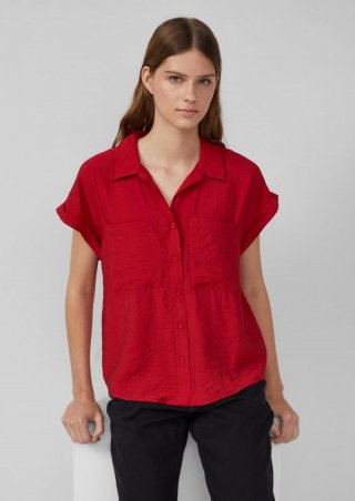 s.Oliver Bluse aus strukturiertem Viskosemix mit aufgesetzter Tasche - mohnrot