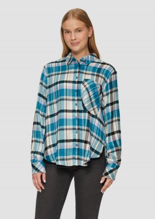 s.Oliver Karierte Hemdbluse aus Viskosemix - azurblau