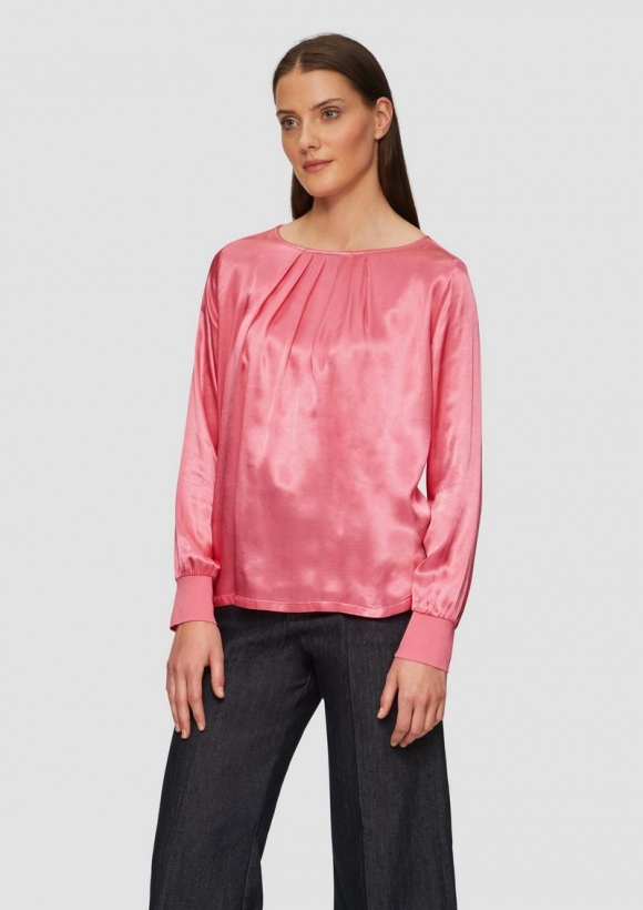 s.Oliver Satiniertes Blusenshirt im Fabricmix mit Raff-Details - pink