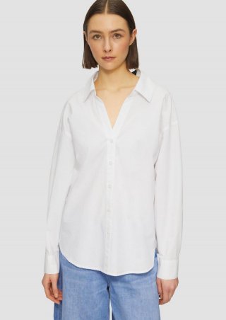 s.Oliver Popeline-Bluse im Relaxed Fit mit Schleife - weiß