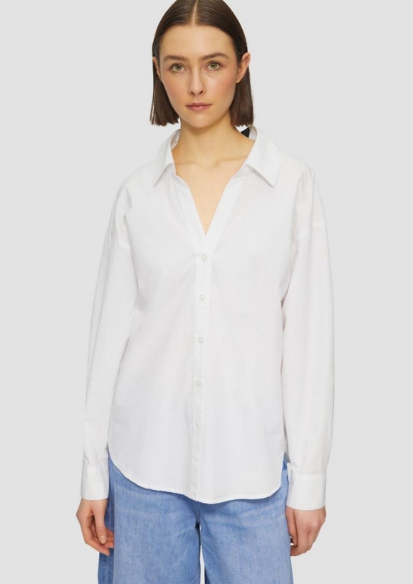 s.Oliver Popeline-Bluse im Relaxed Fit mit Schleife - weiß