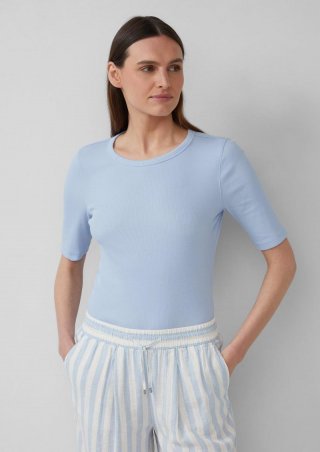s.Oliver Geripptes T-Shirt im Slim Fit aus Baumwollmix - hellblau