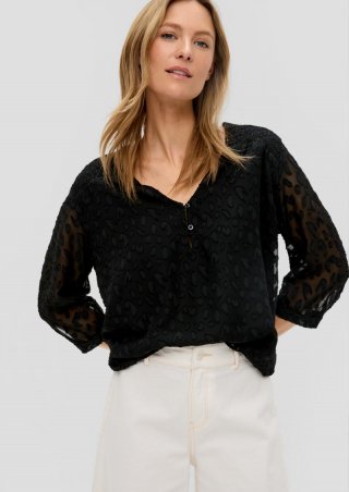 s.Oliver Chiffonbluse mit Smok-Detail - schwarz