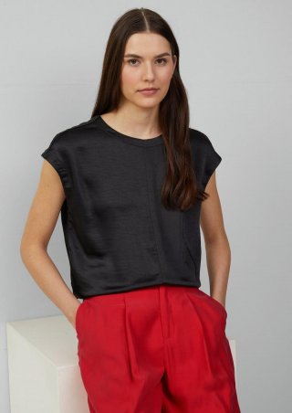 s.Oliver Satinshirt mit überschnittenen Schultern - schwarz