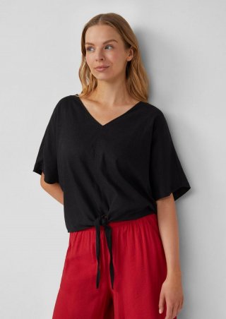 s.Oliver Verkürzte Leinenmix-Bluse im Relaxed Fit - schwarz