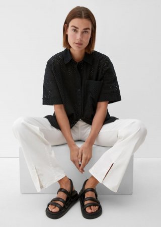 s.Oliver Bluse mit Lochmuster - schwarz