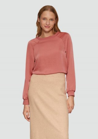 s.Oliver Blusenshirt aus Satin mit Rippbündchen - koralle