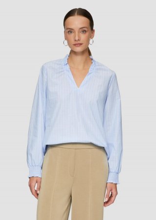 s.Oliver Gestreifte Baumwollbluse mit Smok-Details - weiß