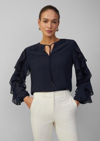 s.Oliver Leichte Chiffonbluse mit Rüschenärmeln - navy
