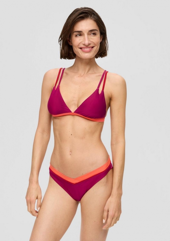 s.Oliver Schmal geschnittene Bikinihose mit Colour-Blocking - burgund