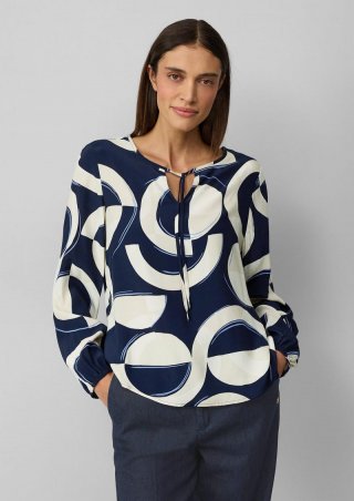 s.Oliver Gemusterte Viskosebluse mit Bindeband - navy