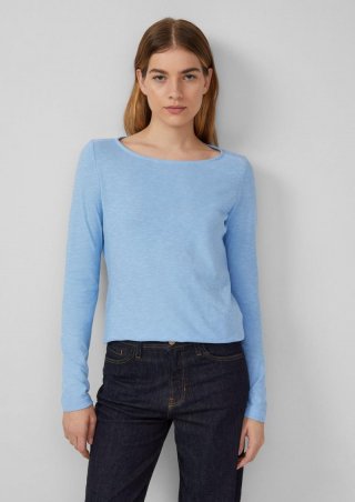 s.Oliver Slim-Fit-Longsleeve aus Baumwollslub mit U-Boot-Ausschnitt - hellblau