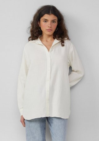 s.Oliver Hemdbluse aus Musselin im Oversize-Schnitt - ecru