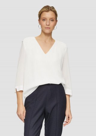 s.Oliver Chiffon-Bluse mit Smokdetails - ecru