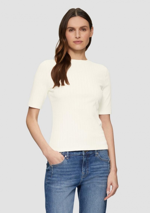 s.Oliver T-Shirt aus Jersey mit Rippstruktur im Slim Fit - creme
