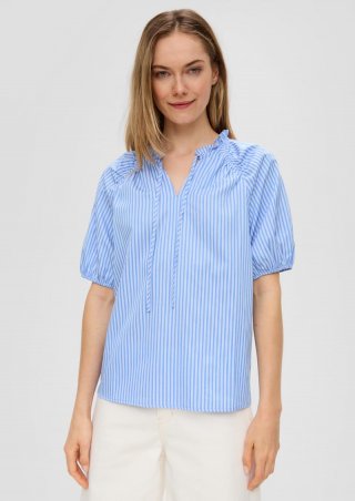 s.Oliver Gestreifte Relaxed-Fit-Bluse mit Rüschendetails - hellblau