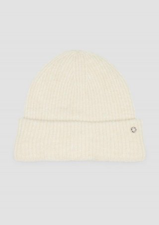 s.Oliver Beanie mit Umschlag und Logo-Detail - beige