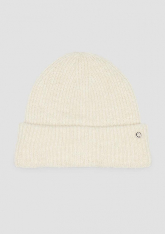 s.Oliver Beanie mit Umschlag und Logo-Detail - beige