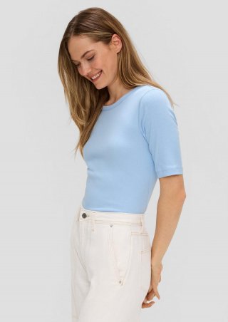 s.Oliver Geripptes T-Shirt im Slim Fit - himmelblau