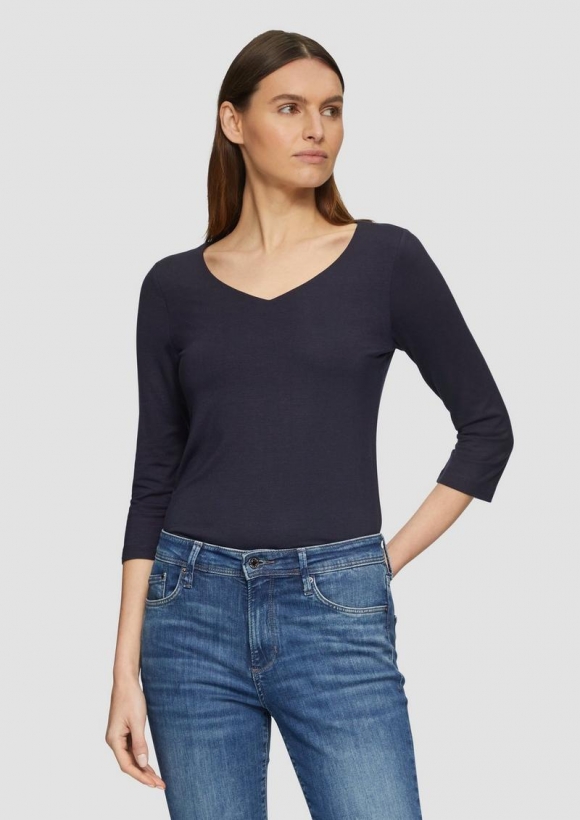 s.Oliver T-Shirt aus Lyocell im Slim Fit mit 3/4-Ärmeln - navy