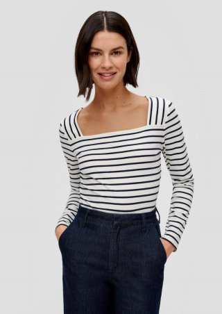s.Oliver Langarmshirt mit Karreeausschnitt - creme