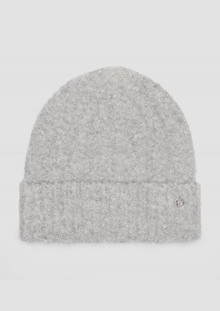 s.Oliver Weiche Beanie mit Strickmuster - grau meliert