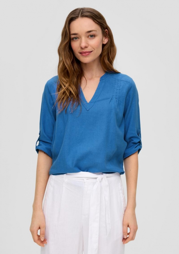 s.Oliver Leinenbluse mit 3/4-Arm und Tunika-Ausschnitt - royalblau