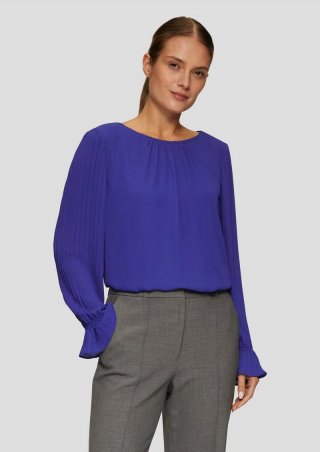 s.Oliver Viskosebluse mit Plisseeärmeln - ozeanblau
