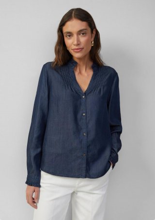 s.Oliver Leichte Bluse aus Lyocell-Denim mit Rüschen und Biesen - blau