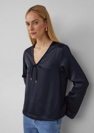 s.Oliver Satinbluse mit Volantärmeln und Bindedetail - navy