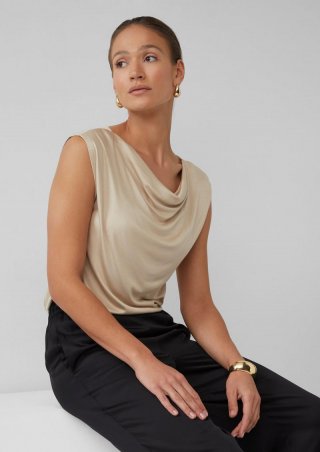 s.Oliver T-Shirt aus Viskose mit Wasserfall-Ausschnitt - beige