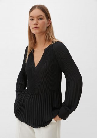 s.Oliver Bluse mit Plissée-Struktur - schwarz